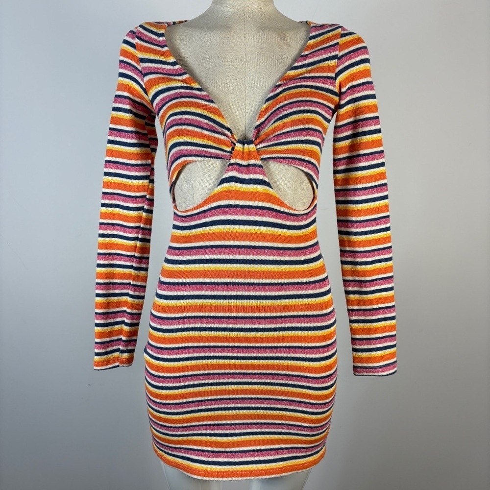 ❤️Pacific Republic Y2K Multi Color Striped Ribbed Mini Dress M